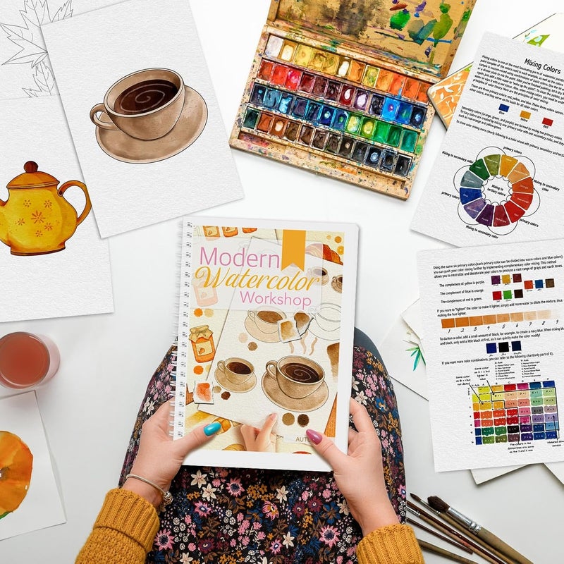 ADEVIAN Watercolor Workbook, Watercolor Workbook Paint Book Beginner Friendly, 12 Different Patterns Stress-Relieving Art Crafts for Creative Exploration Gift for Women Adults Teens (Autumn, 1) - Image 2